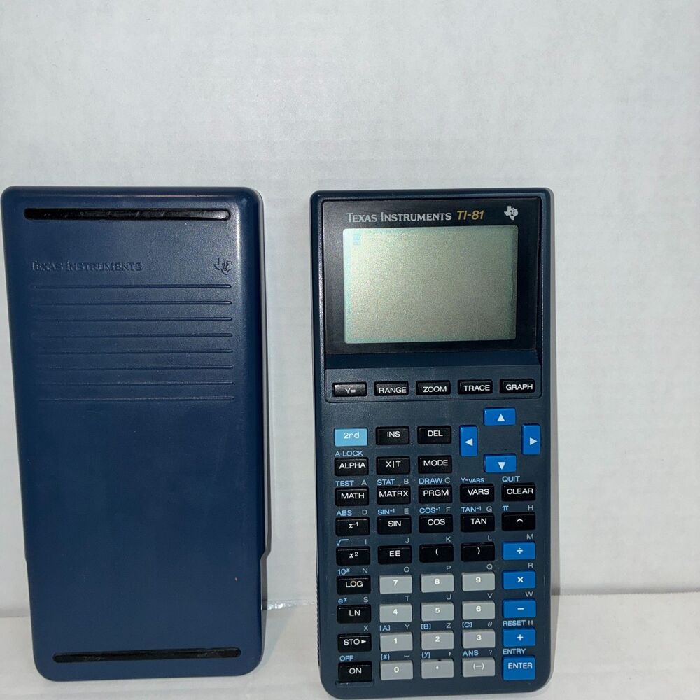 Texas Instruments TI-81 Graphing Calculator with Slide Cover Blue Vintage Tested